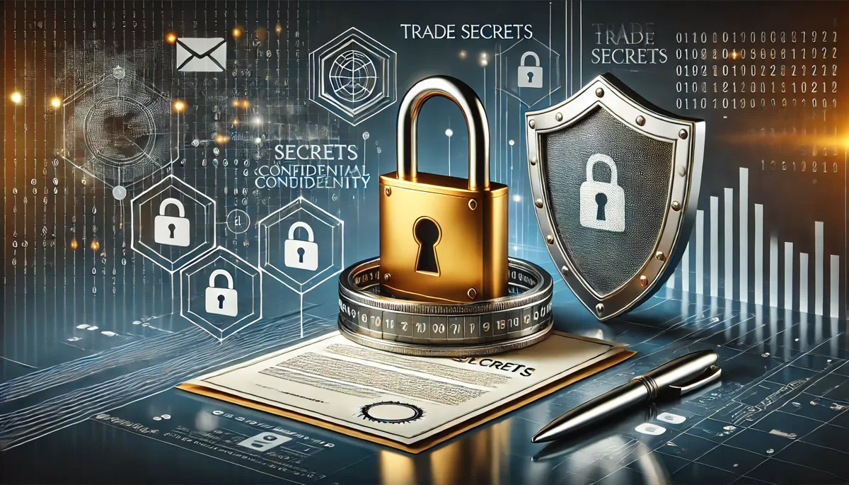 DALLE_2024-06-23_20_26_51_-_A_modern_representation_of_trade_secrets__The_scene_should_include_elements_such_as_a_secure_lock__abstract_data_patterns__a_shield__and_a_confidentia.webp